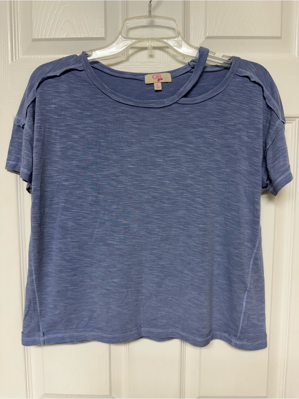 GB Girls Periwinkle Blue Cutout Cold Shoulder Slub Knit Tee Size XL (14/16)